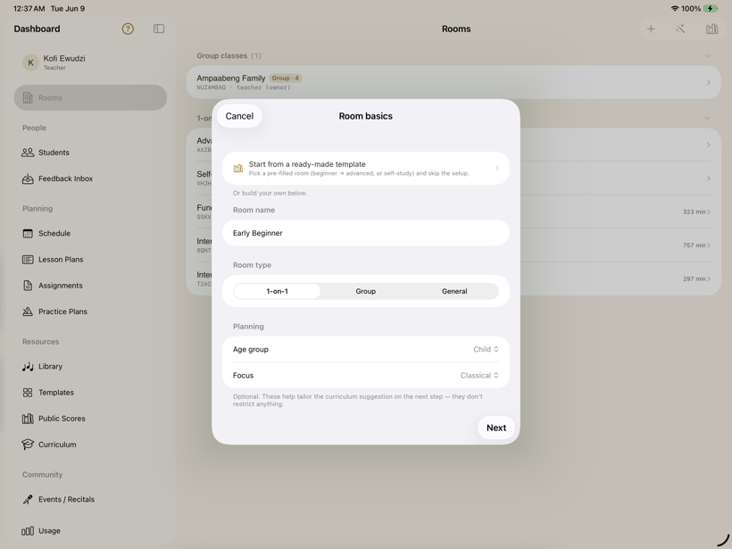 Room setup wizard — SYNCopated