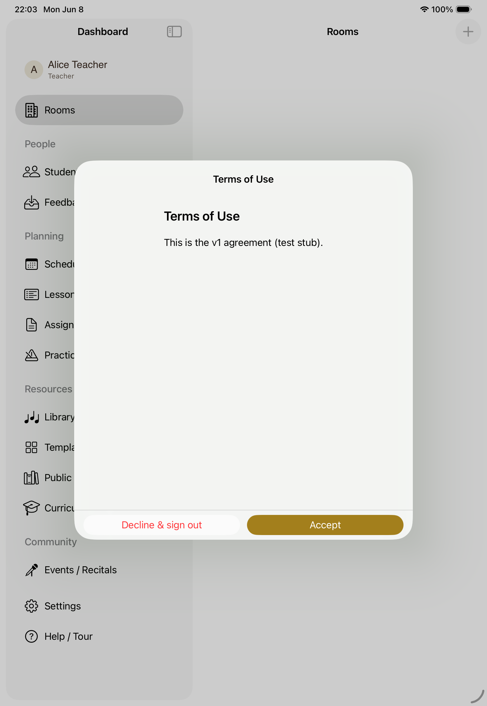 Terms gate — SYNCopated